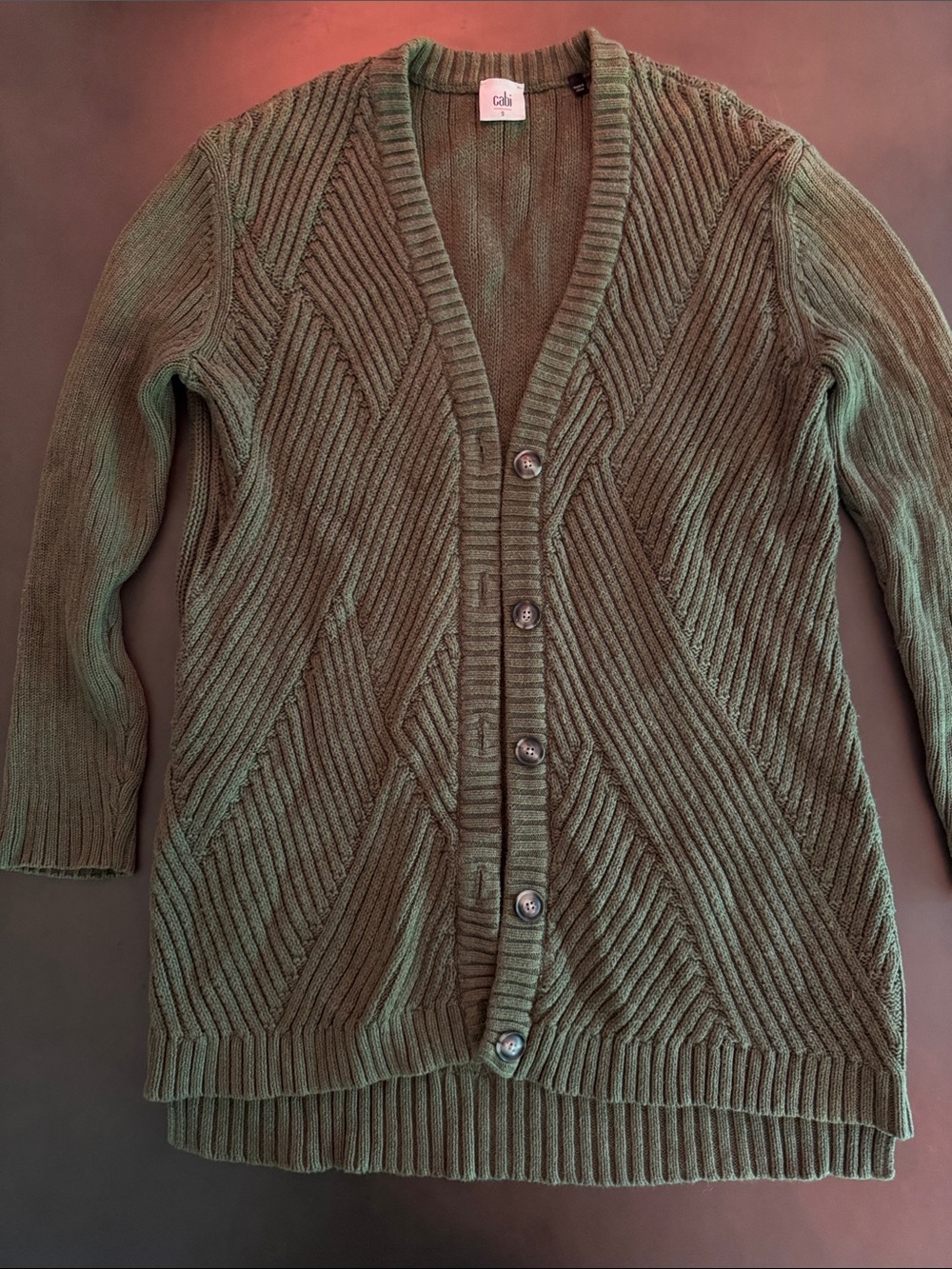 CAbi Olive Ribbed Button-Up Cardigan